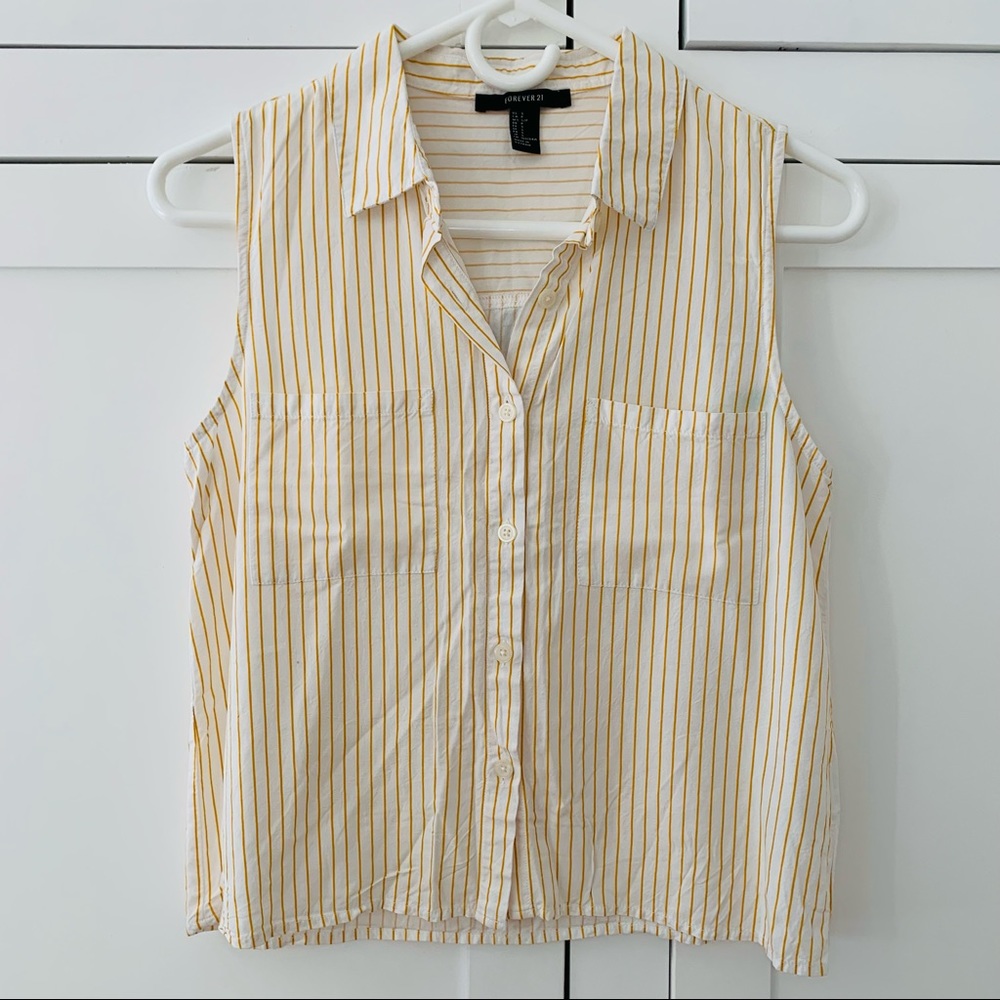 Forever 21 White/ Orange Stripe Blouse Size Small